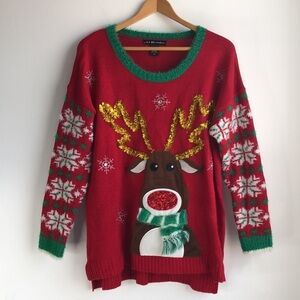Cute ugly red reindeer Christmas sweater